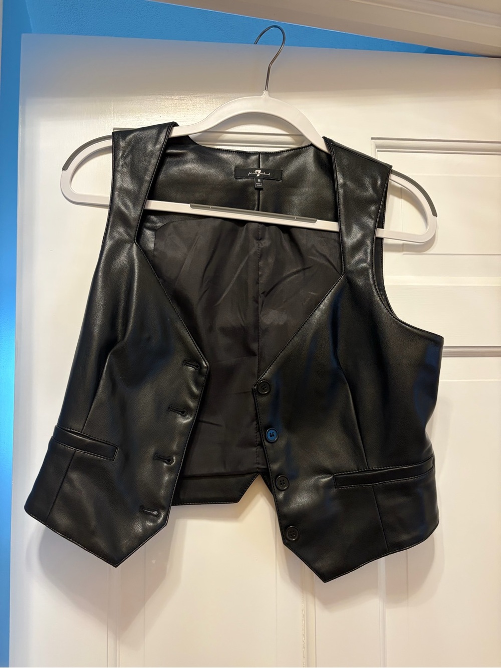 7 For All Mankind Black Faux Leather Button-Front Vest